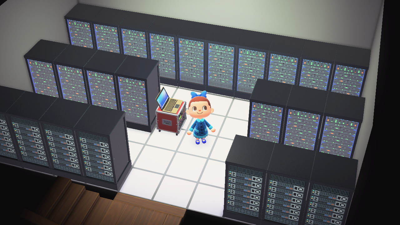 Screenshot of servers in basement of my house in Animal Crossing