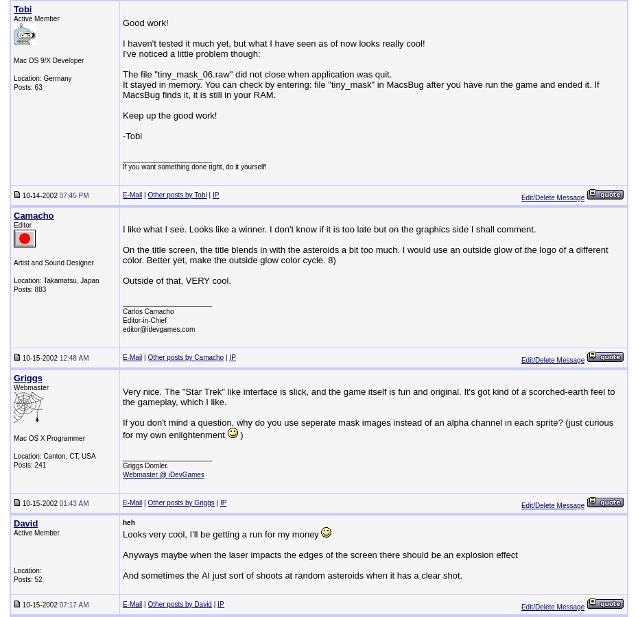 Screenshot of a thread in the iDevGames forum