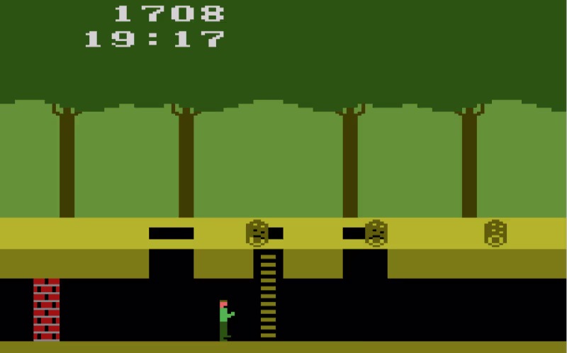 Screenshot of the main character standing underground with logs on the floor above.